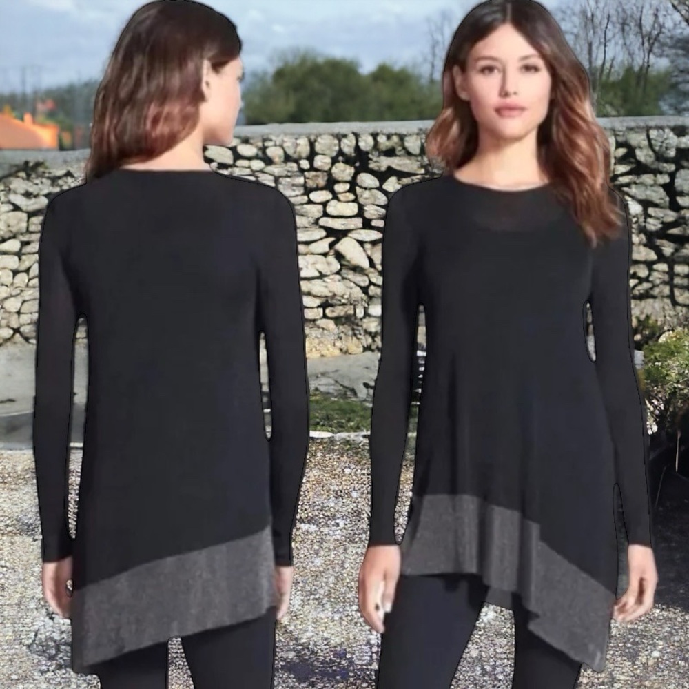 $258 Eileen Fisher Vintage Tunic X Small 2 4 Metallic Hem Asymmetrical Black NWT